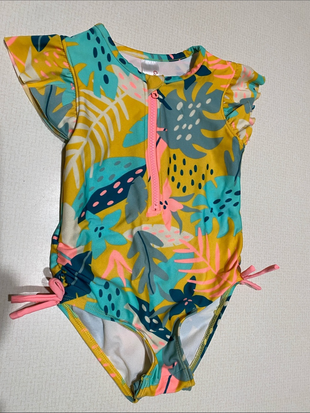 Cat & Jack Teal, Yellow & Coral Tropical One-Piece Swimsuit